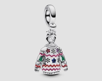 Ciondolo a forma di maglione natalizio in argento sterling S925, compatibile con braccialetti Pandora, ciondolo a forma di maglione per le feste, adatto a braccialetti europei, regalo per donna.