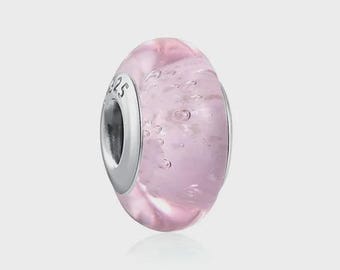 Charm rosa opalescente in argento sterling S925, compatibile con braccialetti Pandora, perlina rosa opale per braccialetti europei, regalo per donna