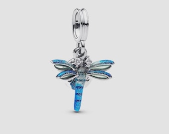 Ciondolo a doppia goccia a forma di libellula in argento sterling S925, compatibile con braccialetti Pandora, ciondolo a forma di libellula per braccialetti europei, regalo per donna