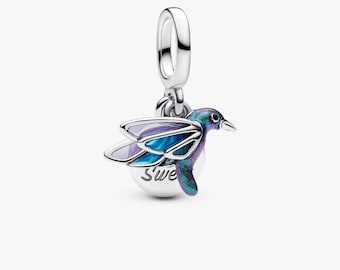 Ciondolo doppio a forma di colibrì in argento sterling S925, compatibile con braccialetti Pandora e bracciali europei, ideale come regalo per donna.
