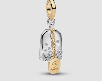 Ciondolo a forma di bustina di tè Bridgerton in argento sterling 925 / Perla per bracciale in stile Regency da donna