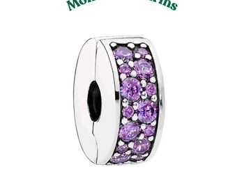Ciondolo a clip viola in argento sterling S925 per bracciali europei / Regalo di Natale per donna