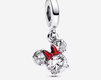 Ciondolo a forma di silhouette di topo in argento sterling S925, compatibile con braccialetti Pandora, ciondolo ispirato ai cartoni animati per braccialetti europei, regalo per donna