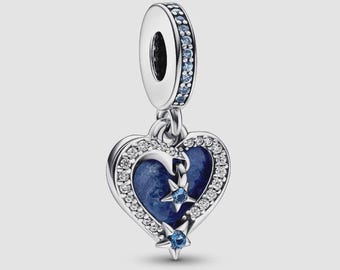 Ciondolo doppio a forma di stella cadente e cuore, compatibile con braccialetti Pandora, ciondolo a stella e cuore per braccialetti europei, regalo per donna
