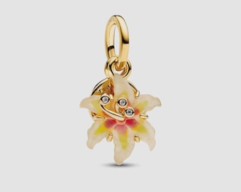 Ciondolo pendente a forma di fiore dorato Disney in argento sterling S925 per bracciali europei / Regalo di gioielli fiabeschi per donne