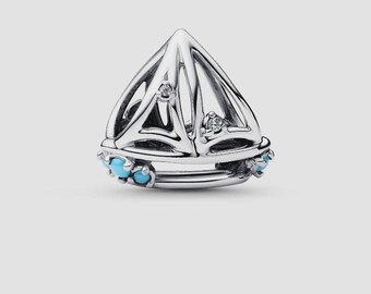 Ciondolo a forma di barca a vela in argento sterling S925 per bracciali europei / Regalo nautico a tema oceano per donne, ciondolo per amanti della spiaggia