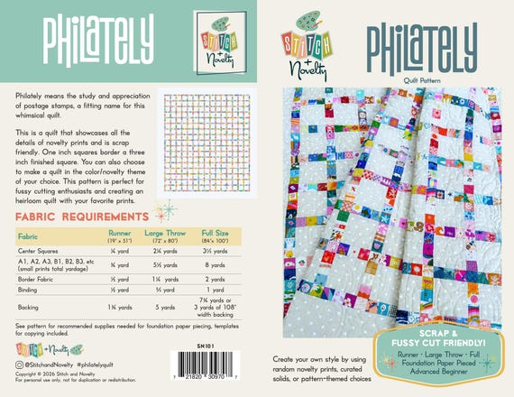 Philately Quilt Pattern Modern Postage Stamp Scrappy Fussy Cut Friendly