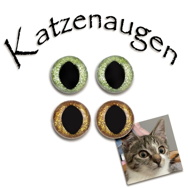 Katzenaugen, Glitzeraugen, Sicherheitsaugen, Amigurumi, Kuscheltier, Teddy, Hund, Katze, Glubschi, 12 mm, 15 mm, 18 mm