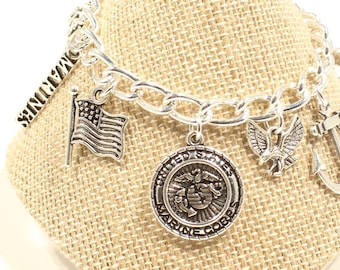 Marine Bracelet - Marine Jewelry -Military Jewelry-  Marine Gifts - Ladies Marine Gift  - Anchor Jewelry - Men's Marine Gift -Military Gift