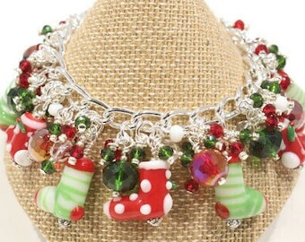 Holiday Festive Bracelet - Christmas Stocking  - Christmas Bracelet - Holiday Jewelry