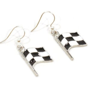 Black and White  Checkered Flag- Racing Earrings -  Flag Earrings - Nascar -  Racing Flag Earrings