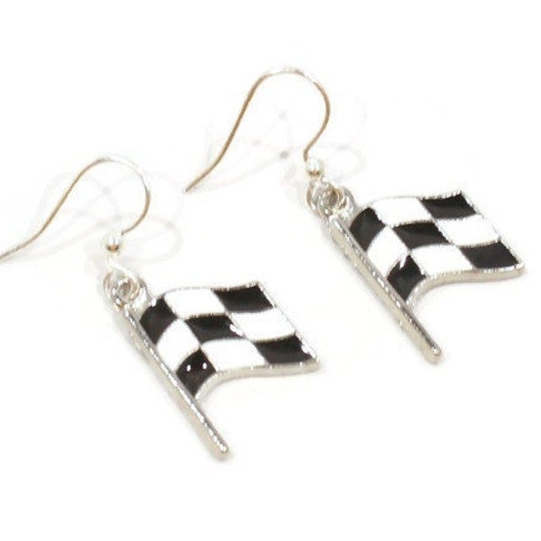 Nascar -Black and White Flag Earrings- Racing Earrings - Black and White Earrings  - Nascar -  Racing Flag Earrings