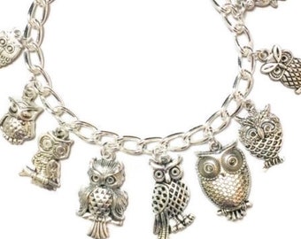 Owl Bracelet, Owl Jewelry, Silver Bracelet, Animal Bracelet, Charm Bracelet, Owl Charm Bracelet,  Silver Owl Bracelet, Owl Jewelry