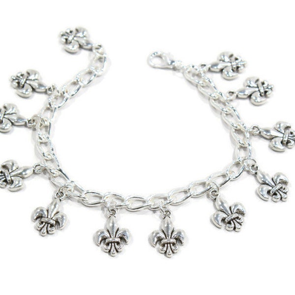 Fleur de lis Bracelet, Fleur de lis Jewelry, Fleur de lis, Silver Fleur de lis Bracelet, Saints Jewelry for Women, La Jewelry