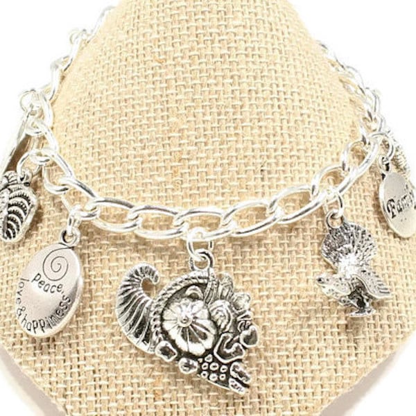 Thanksgiving Bracelet  Hostess Gift Thanksgiving Jewelry Turkey Charm Horn of Plenty Jewelry  Turkey Jewelry  B181
