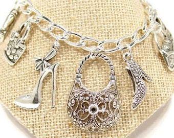Purse - Shoes - Charm Bracelet - Shoe Jewelry - Charm Bracelet - Charms - High Heel Shoe Jewelry - Purse Jewelry - Handmade Gifts