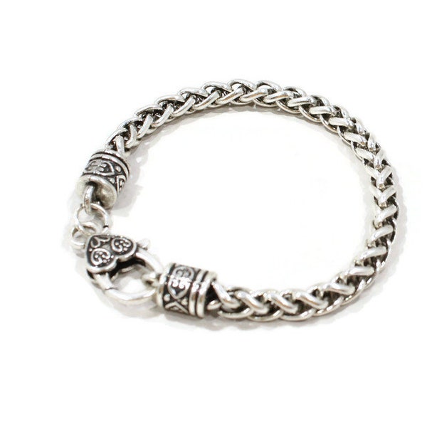 BRACELET, Wheat Bracelet, CHAIN, Silver Bracelet, Lobster Clasp, Heart, Wheat, Twisted, Braided, Chunky