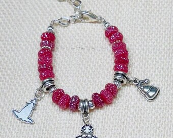Pulsera navideña para niñas - Pulsera navideña para niñas - Pulsera con dijes para niñas - Pulsera navideña roja para niñas