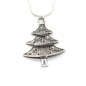 Christmas Tree Necklace,  Christmas Tree Jewelry, Holiday Jewelry, Large Christmas Tree Pendant, Silver Christmas Tree, Christmas Tree Gift