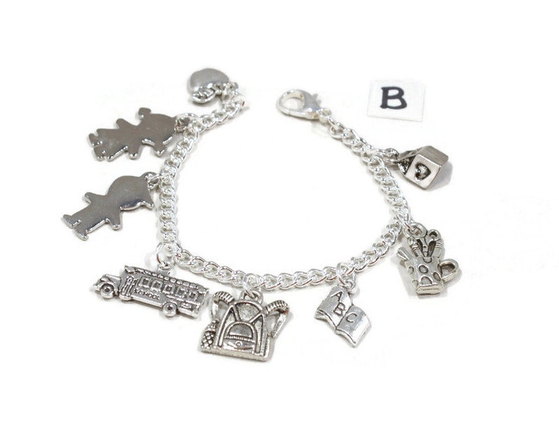 Girls Preschool -Graduation Charm Bracelet -Girls School Bracelet- Girls jewelry- Girls Charm Bracelet Backpack Crayons Bus School House - image 2