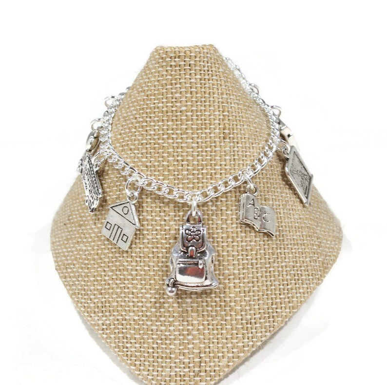Girls Preschool -Graduation Charm Bracelet -Girls School Bracelet- Girls jewelry- Girls Charm Bracelet Backpack Crayons Bus School House - image 3