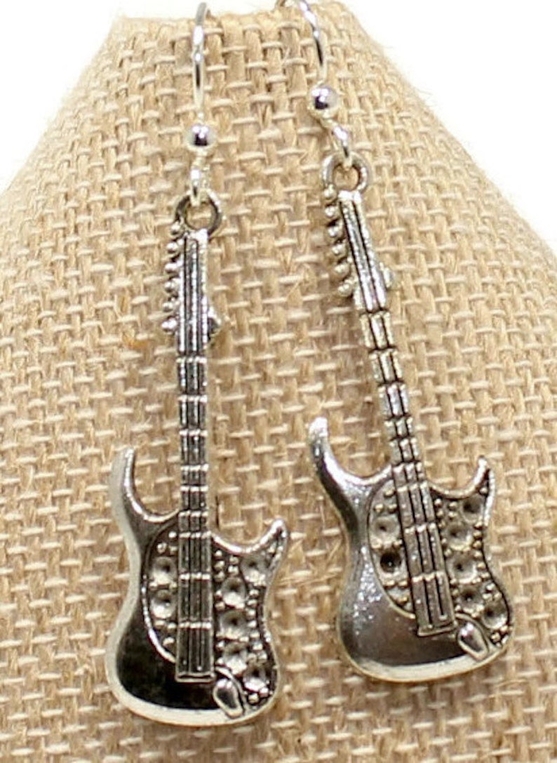 Guitar Earrings Guitar Silver Guitar Earrings Electric Etsy