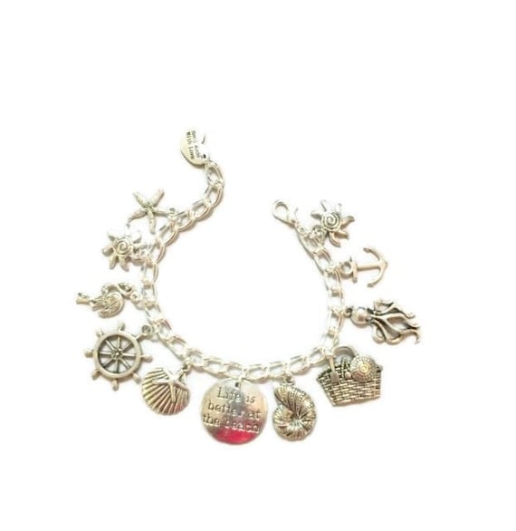 Beach Life Beach Bracelet Beach Jewelry Love the Beach Gift Beach Bag Charms Beach Charms Charm Bracelet B98