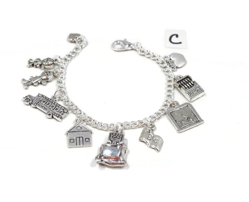 Girls Preschool -Graduation Charm Bracelet -Girls School Bracelet- Girls jewelry- Girls Charm Bracelet Backpack Crayons Bus School House - image 4