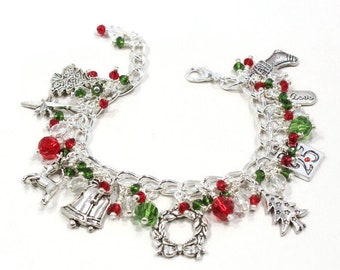 Holiday Charm Bracelet - Christmas Charms - Holiday Jewelry - Charm Bracelet - Handmade Jewelry - Handmade Gift