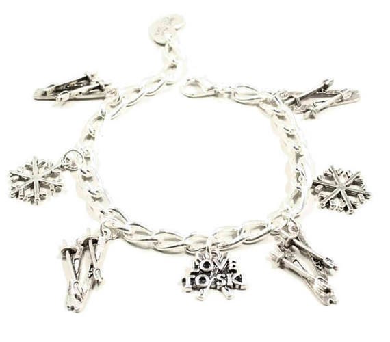 I Love Snow Charm Sterling Silver for Bracelet Heart Snowflake Ski Snowboard I Love Snow Charm Sterling Silver for Bracelet Heart Snowflake Ski Snowboard