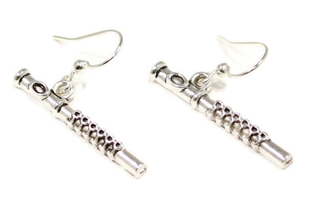 Flute Earrings, Flute Jewelry, Silver Flute Earrings, Flute Gift