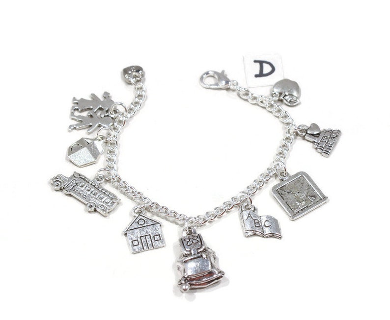 Girls Preschool -Graduation Charm Bracelet -Girls School Bracelet- Girls jewelry- Girls Charm Bracelet Backpack Crayons Bus School House - image 5