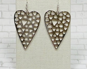 Silver Earrings - Long Earrings - Heart Earrings - Unique Earrings - Earrings