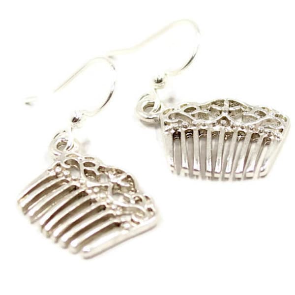 Hair Comb Earrings,  Hair Comb jewelry, Hair Stylist Gift, Cosmetology Gift, Silver Hair Comb, Silver Hair Clip Earrings