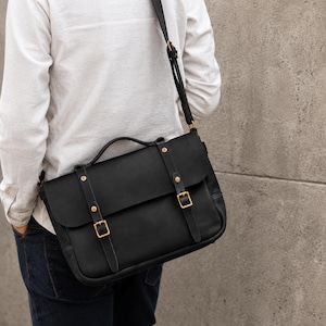 Maletín de cuero vintage personalizado, bandolera, bolso con correa ajustable, bolso para portátil, regalo para él.