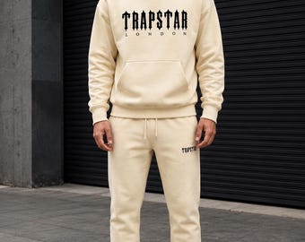 Creme Trapstar Hoodie und Jogger Set Männer Streetwear Trainingsanzug Oversized Hoodie Jogginghose Set Casual Urban Outfit
