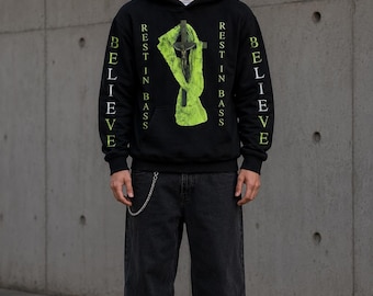 Rest In Bass Hoodie Gothic Cross Streetwear Übergroßer Schwarzer Hoodie Männer Frauen