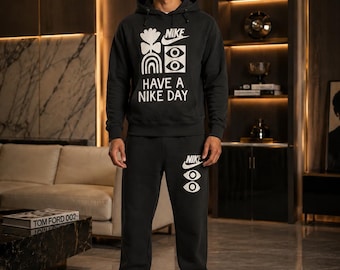 Nike Have A Nike Day Schwarz Hoodie Trainingsanzug Set für Männer Streetwear Jogger Set Lässiger Sweat Suit