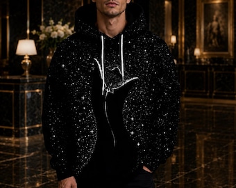 Black Galaxy Hoodie Männer Streetwear Übergroßer Star Print Pullover Goth Aesthetic Hoodie