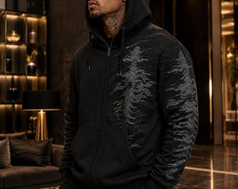 Schwarzes Techwear Hoodie Set Männer Zip Up Hoodie Streetwear Trainingsanzug Luxus Athleisure Outfit