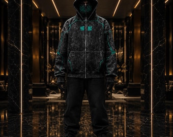 Cyberpunk Übergroßer Hoodie Streetwear Gothic Grafik Zip Up Hoodie Unisex