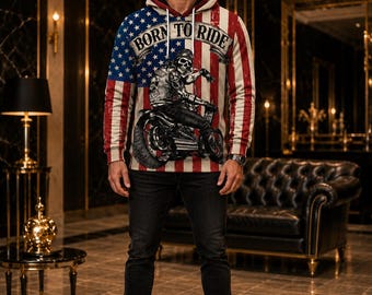 American Flag Biker Hoodie Custom Name Motorcycle Skull Pullover