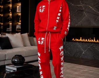 Roter Herren Trainingsanzug Set Hoodie und Joggers Passender Sweat Suit