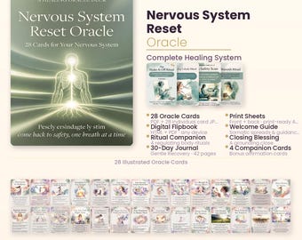 Nervous System Reset Oracle — Complete Healing Bundle | 28 Cards + 30-Day Journal + Printable PDF | Somatic poison