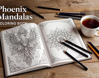Phoenix Mandalas Coloring Book 20 Inticrite Phoenix Designs for Mindfulness Stress Relief & Transformation, Digital Download PDF Printabe