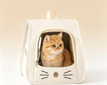 Oxford Cat Backpack with Cute Pattern, Foldable Breathable Pet Carrier, 700g Lightweight Multi-use Bag for Travel & Vet Trips