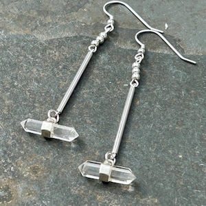 Handmade Rock Crystal Sterling Silver Long Drop Earrings – Gothic Boho Statement Jewelry