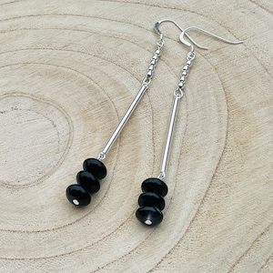 Handmade Long Sterling Silver Black Onyx Earrings: Gothic Boho Jewelry