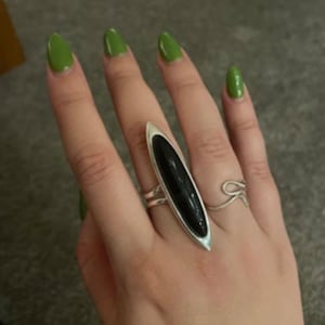 Black Onyx Ring, Silver Plated adjustable Statement Ring, huge ring, gift for her, jewelry gift for her, gothic jewellery