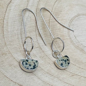 Dalmation Jasper and Silver Earrings, dangle and drop sterling silver, silver earrings